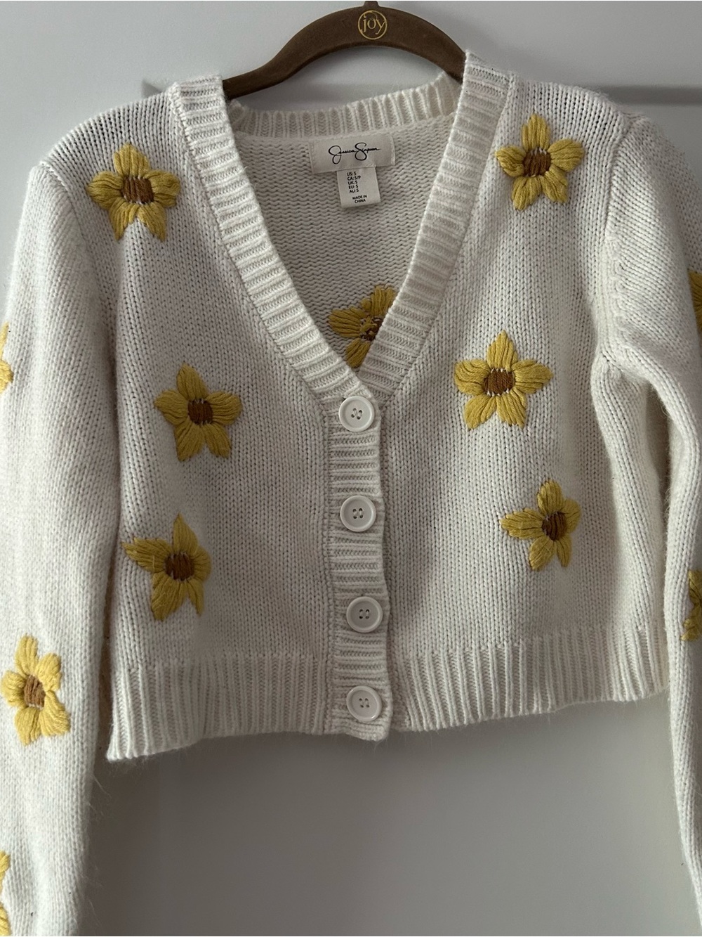 White Sunflower Cropped Cardigan Jessica Simpson